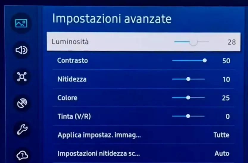 impostazioni calibrazione schermo tv