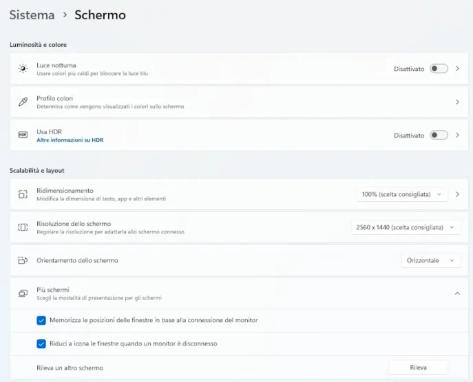 impostazioni schermo windows 11
