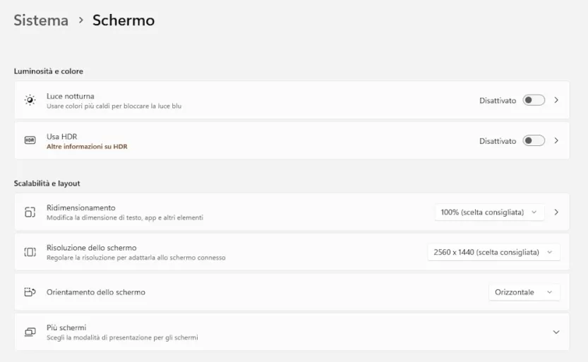 regolazione schermo windows 11