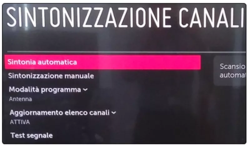 scelta sintonizzazione automatica manuale